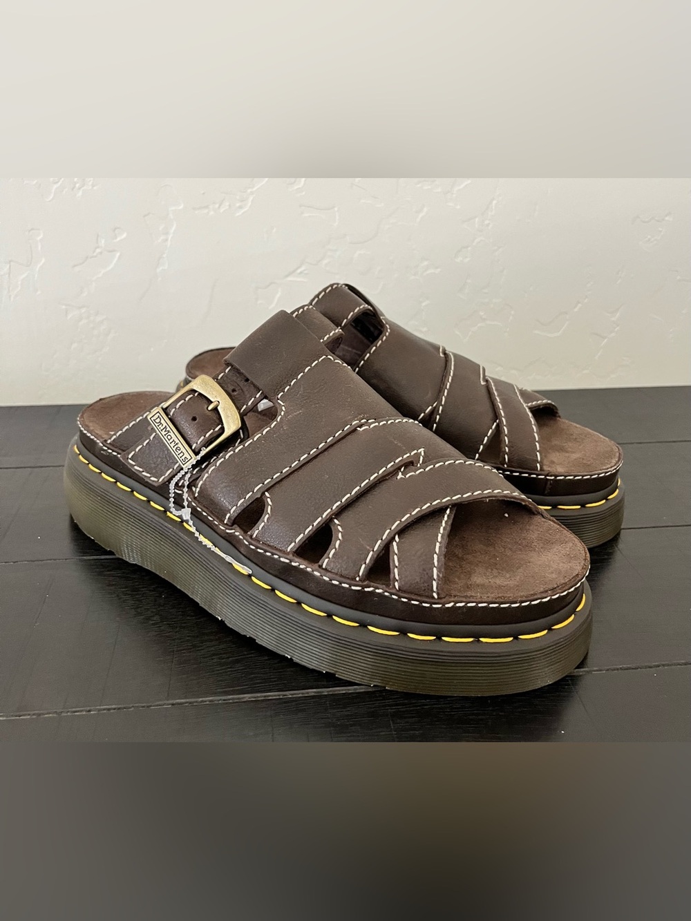 Dr. Martens Brown Leather Maxxy Slide Platform Sandals US Size Men 9 Women 10 - Picture 7 of 15